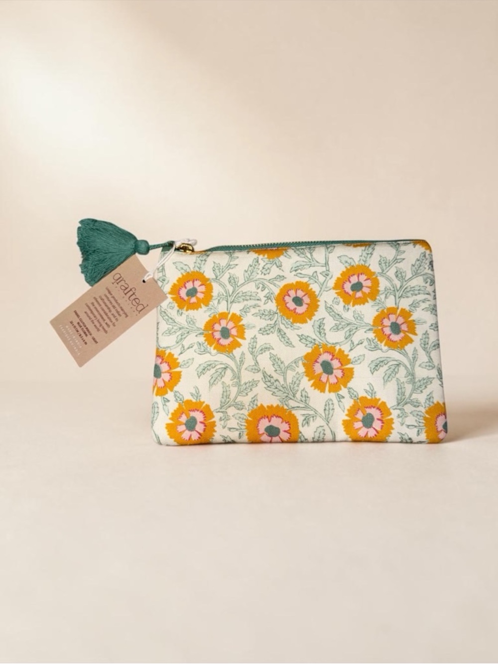 Grafted Floral Cosmetic Pouch in Yellow, Green & Pink
